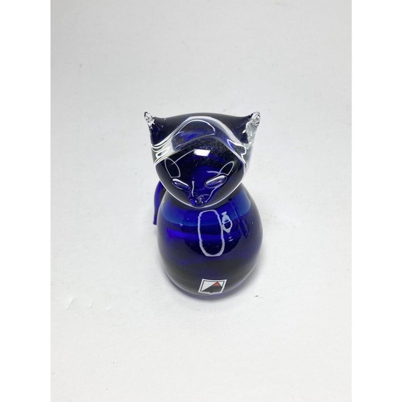 Czech Republic Handblown Art Glass Cobalt Blue Cat & Bird Figurines, 31/2” - Picture 7 of 11